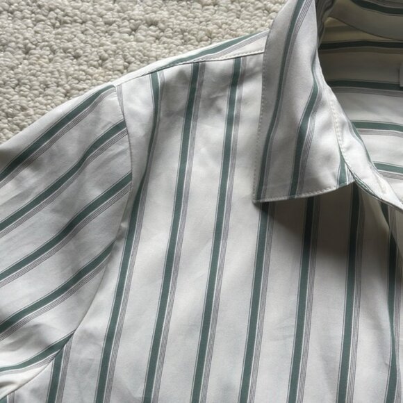 Banana Republic 2025 Cotton Poplin Asymmetrical Shirt Dress Green Stripe Small - Picture 3 of 16